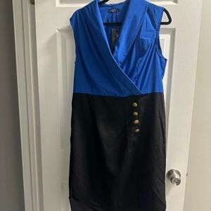 Chic Blue and Black Midi Dress